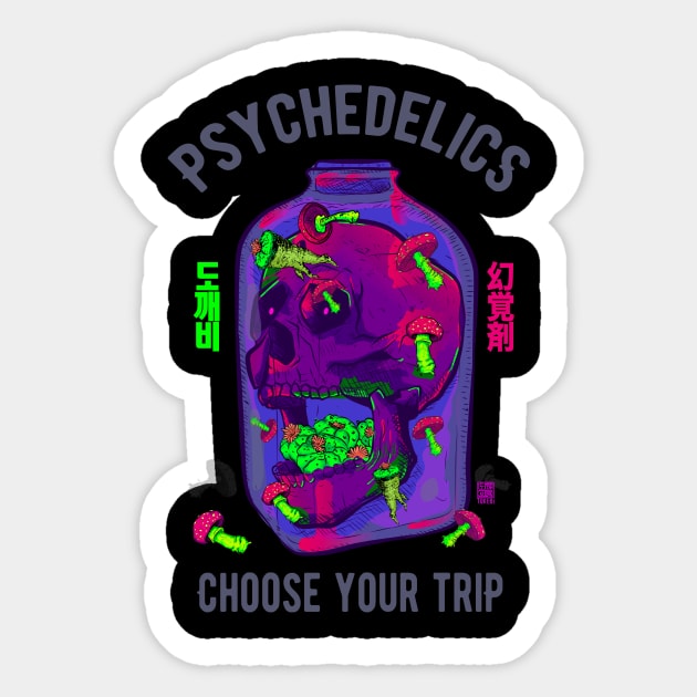 Mushroom LSD Skull Psychedelic Trip Sticker by TOKEBI